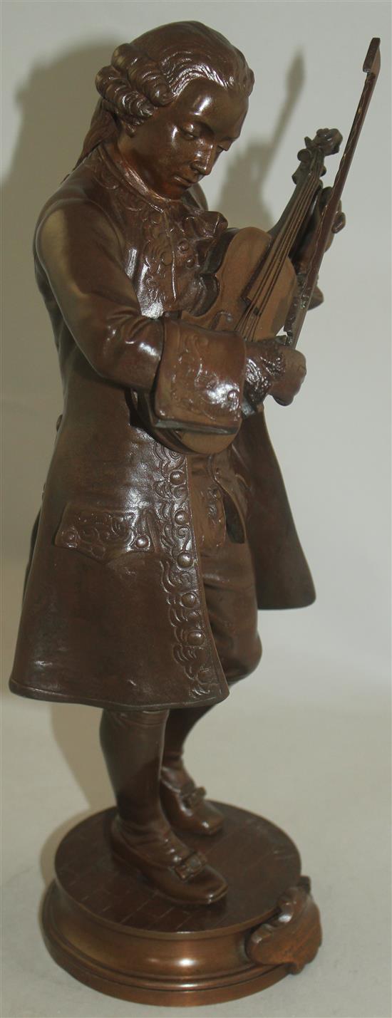 Adrien Etienne Gaudez (1845-1902). A patinated bronze study of young Mozart standing tuning his violin, 13.25in.